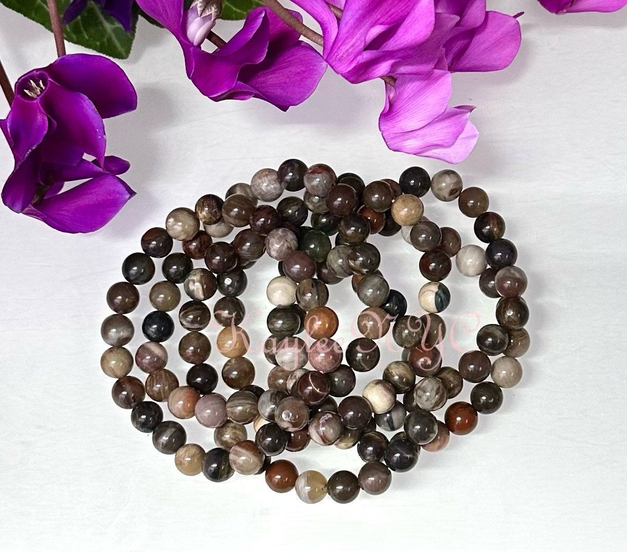 Wholesale 6 Pcs Natural Petrified Wood 8mm 7.5” Crystal Healing Stretch Bracelet