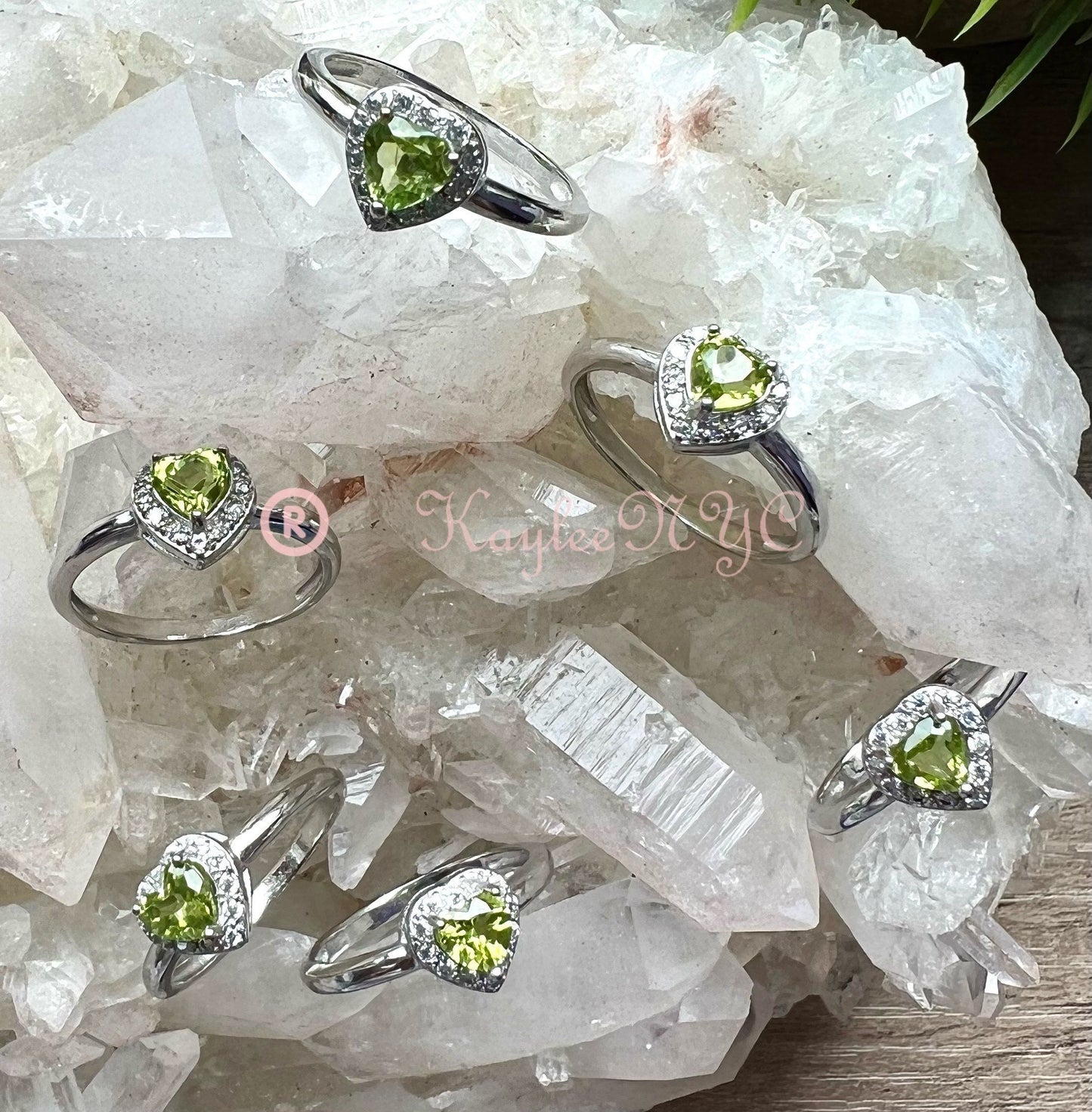 Wholesale Lot 6 pcs Natural Peridot Heart Ring White Bronze