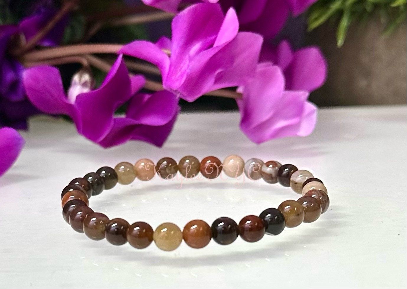 Wholesale 6 Pcs Natural Petrified Wood 6mm 7.5” Crystal Healing Stretch Bracelet