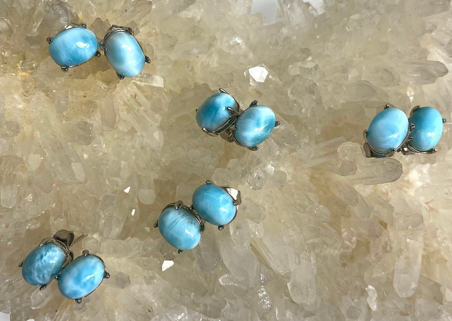 Wholesale Lot 5 Pairs Natural Larimar Sterling Silver(925) Earring Studs 5x7mm