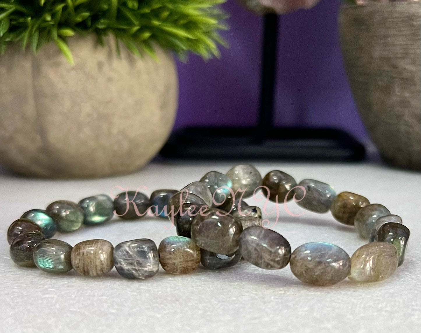 Wholesale 6 Pcs ~10mm 7.5” Natural Labradorite tumble Stretch Bracelet Crystal Healing