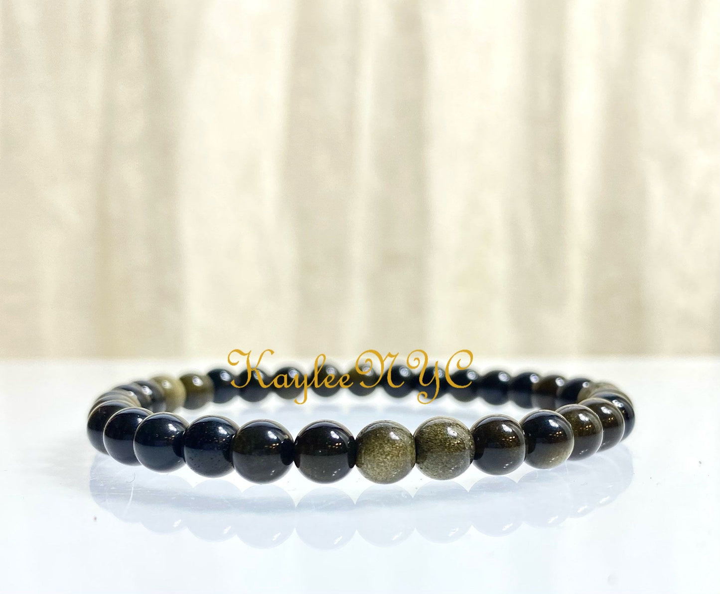 Wholesale Lot 6 Pcs Gold Sheen Black obsidian 6mm 7.5” Crystal Healing Stretch Bracelet