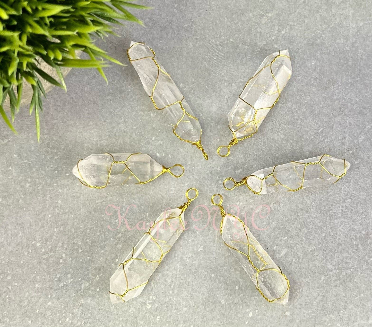 Wholesale Lot 6 Pcs Natural Lemurian Quartz Wrapped Pendant