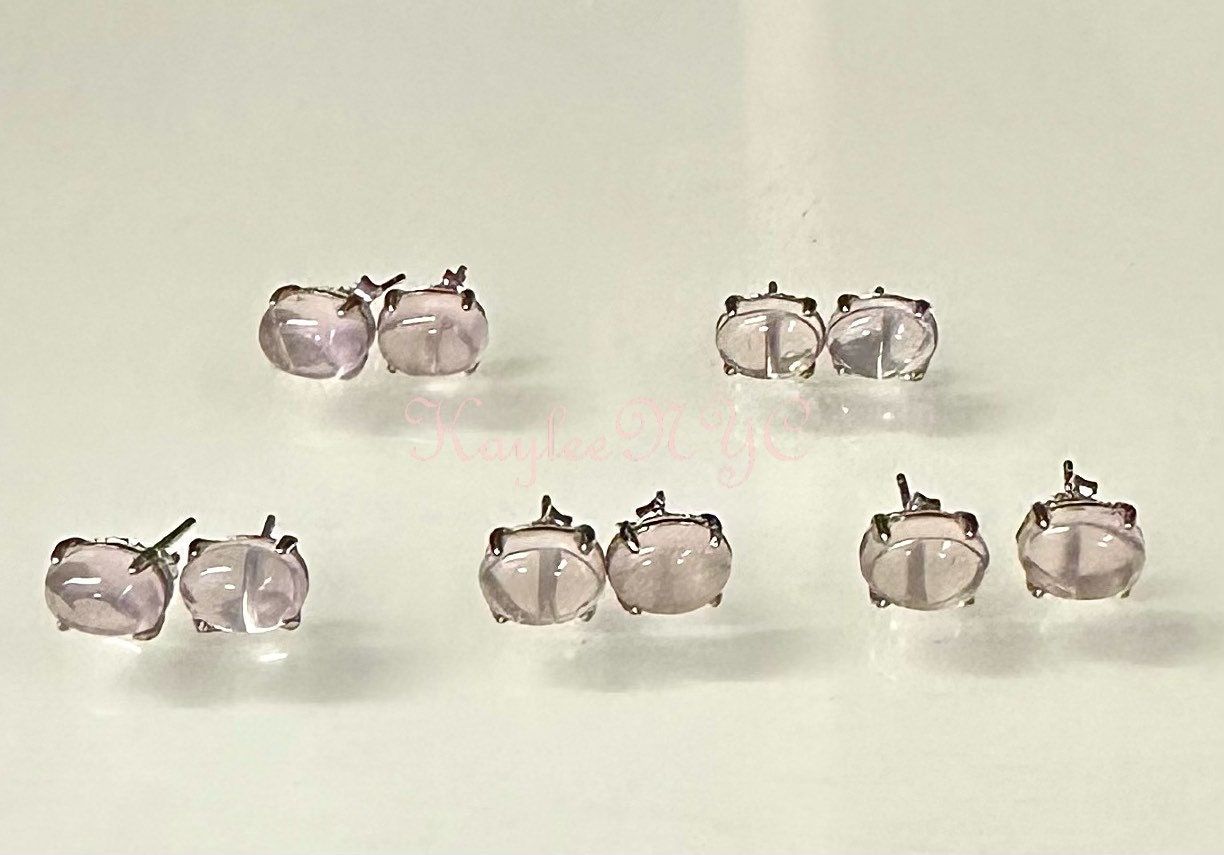 Wholesale Lot 5 Pairs Natural Rose Quartz Sterling Silver(925) Earring Studs 5x7mm