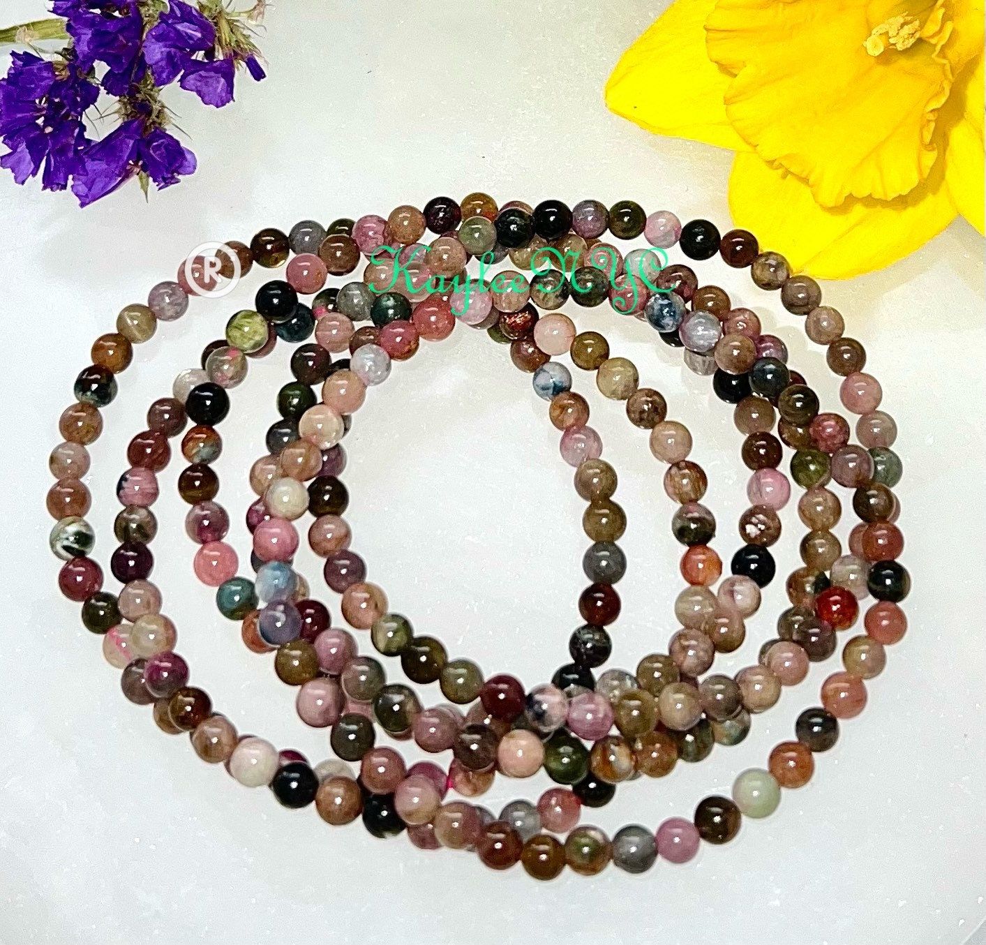 Wholesale Lot 6 Pcs Natural Watermelon Tourmaline 3.5mm 7.5” Crystal Healing Stretch Bracelet