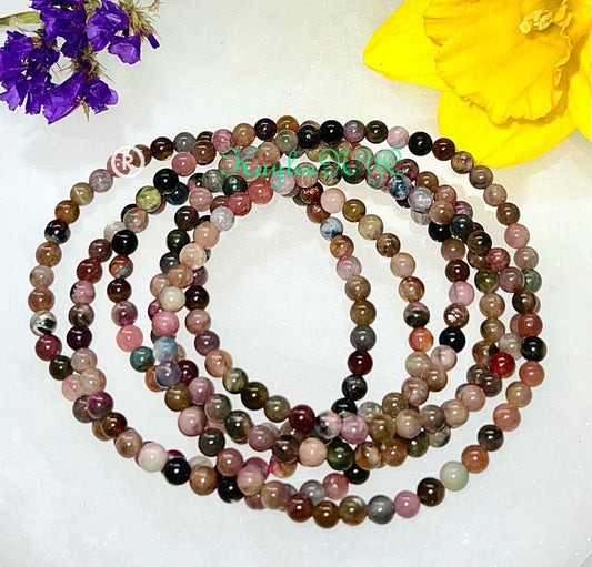 Wholesale Lot 6 Pcs Natural Watermelon Tourmaline 3.5mm 7.5” Crystal Healing Stretch Bracelet