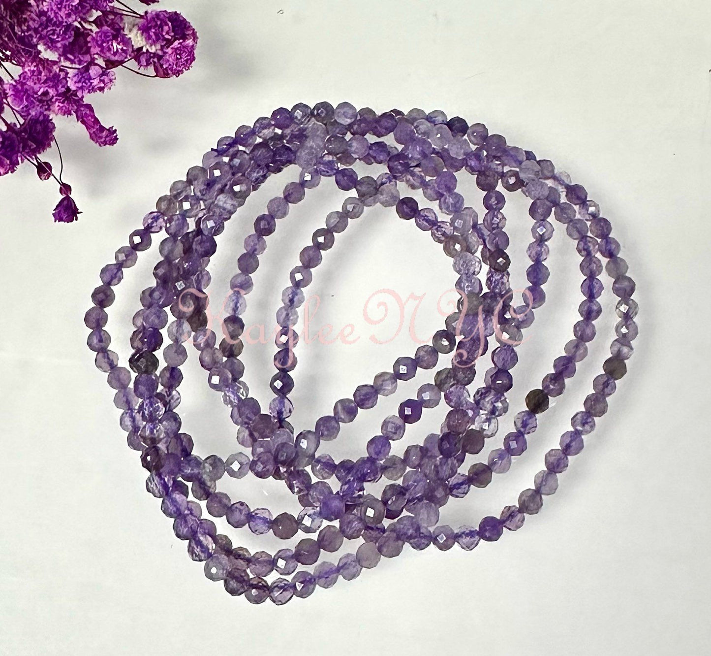 Wholesale Lot 6 Pcs Natural Amethyst 4mm Faceted 7.5” Crystal Healing Stretch Bracelet