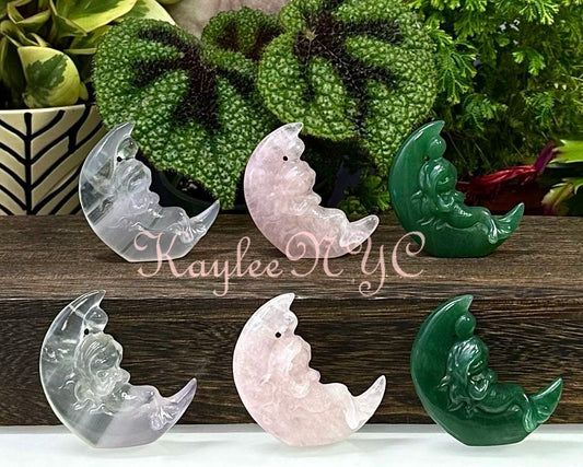 Wholesale Lot 6 PCs Natural Mix Crystal Moon with Mermaid Healing Energy