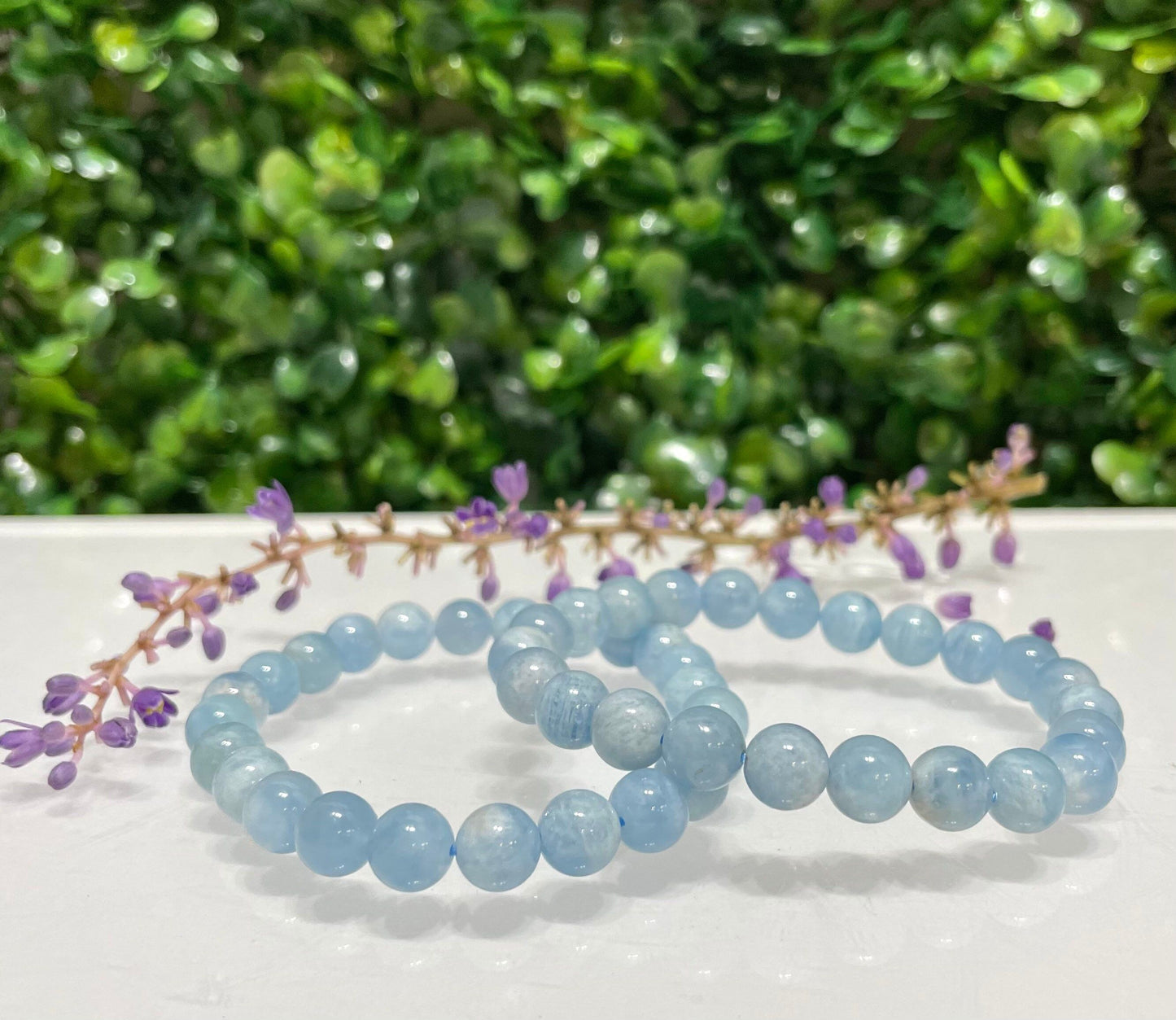 Wholesale 6 Pcs Natural Aquamarine 8mm 7.5” Crystal Healing Stretch Bracelet