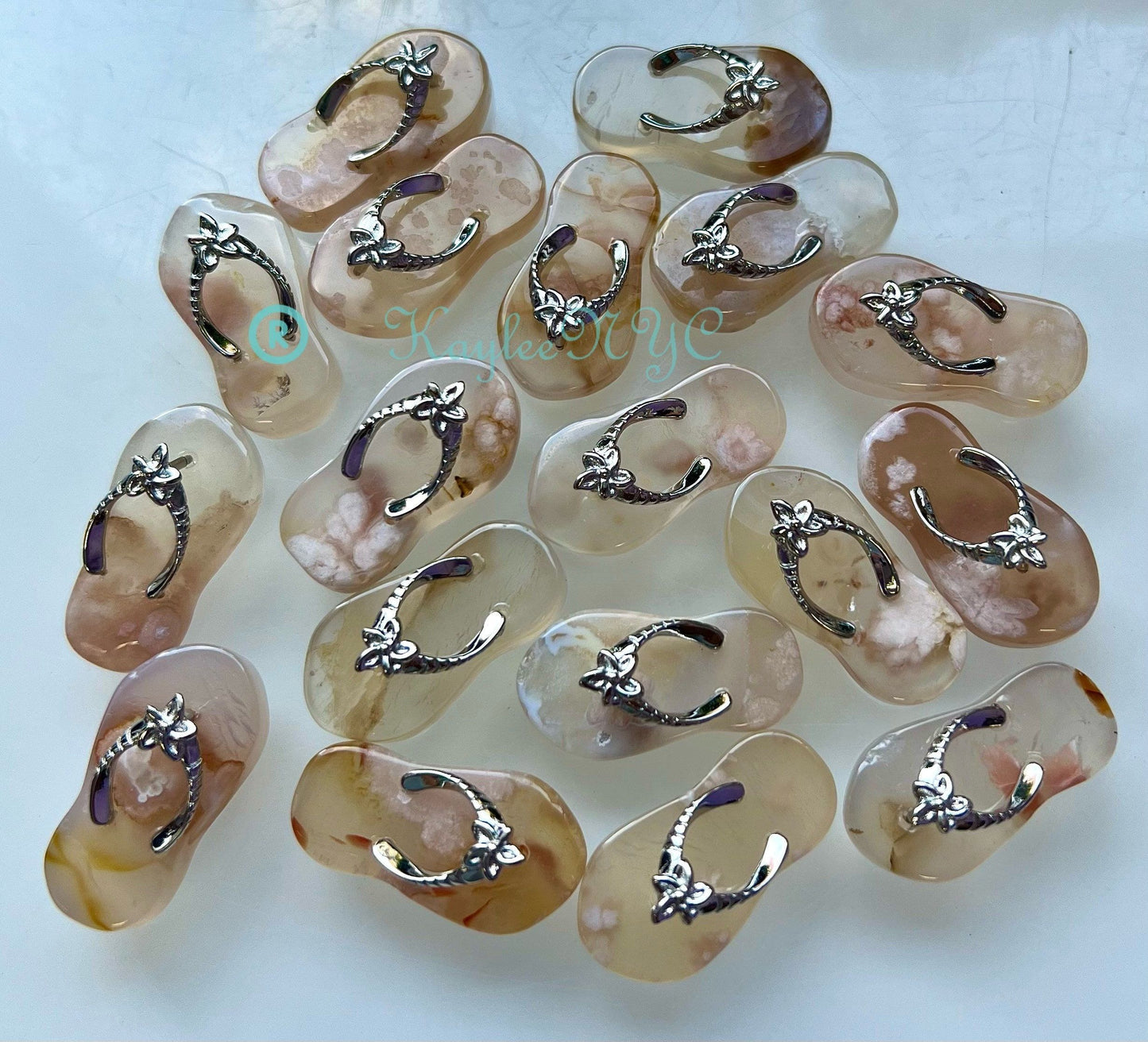 Wholesale Lot 16 PCs 1.1” Natural Flower Agate  Sandal Healing Energy