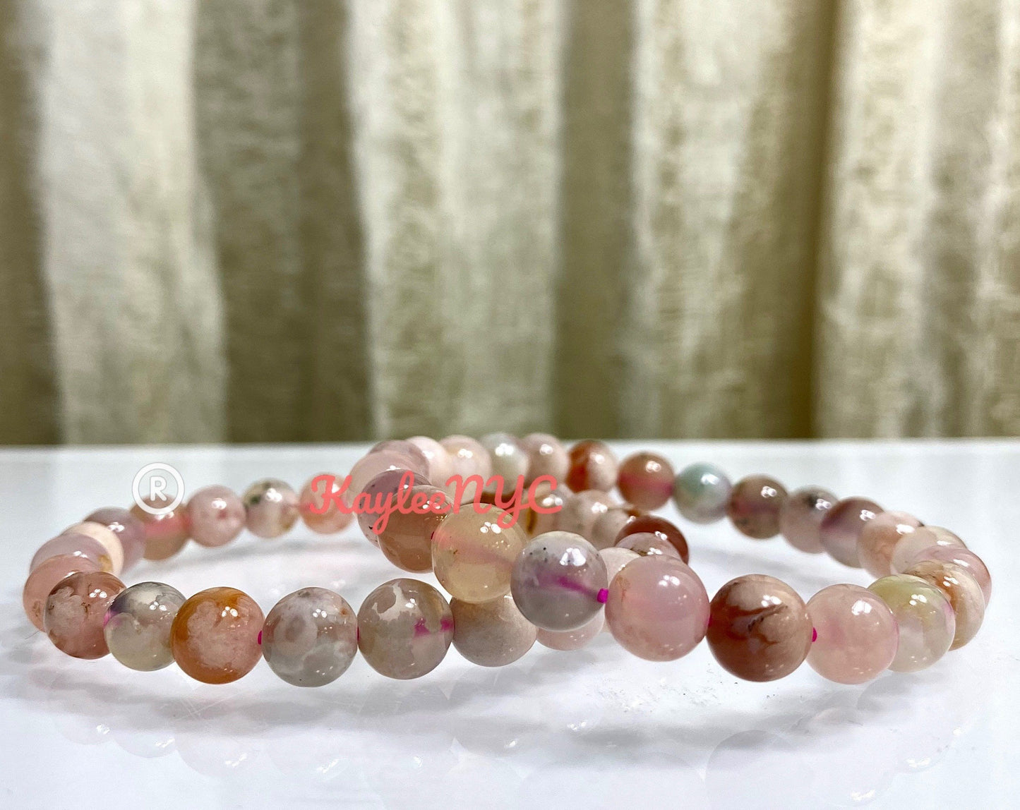 Wholesale 6 Pcs Natural Cherry Blossom Flower Agate 8mm 7.5” Stretch Bracelet Crystal Healing Energy