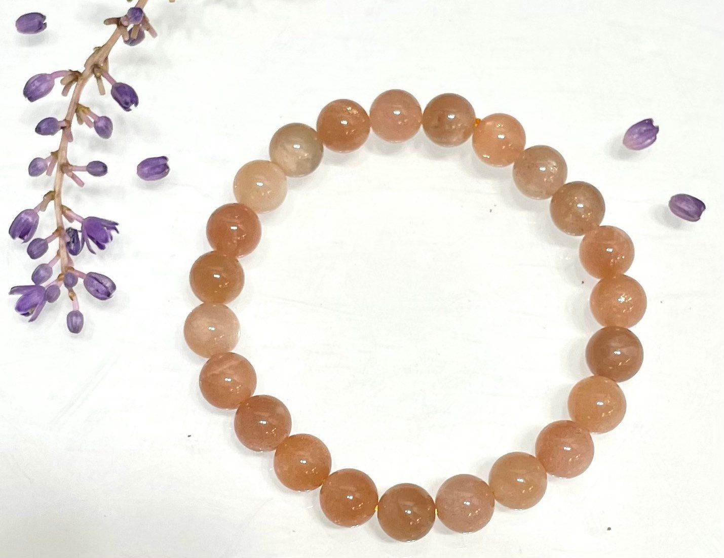 Wholesale 6 Pcs Natural Peach Moonstone 8mm 7.5” Crystal Healing Stretch Bracelet