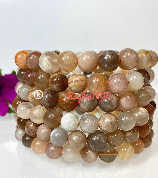 Wholesale 6 Pcs Natural Mix color Moonstone 8mm 7.5” Stretch Bracelet Crystal Healing Energy