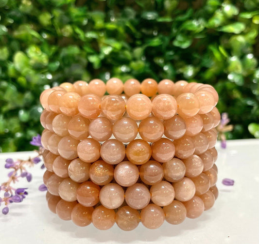 Wholesale 6 Pcs Natural Peach Moonstone 8mm 7.5” Crystal Healing Stretch Bracelet