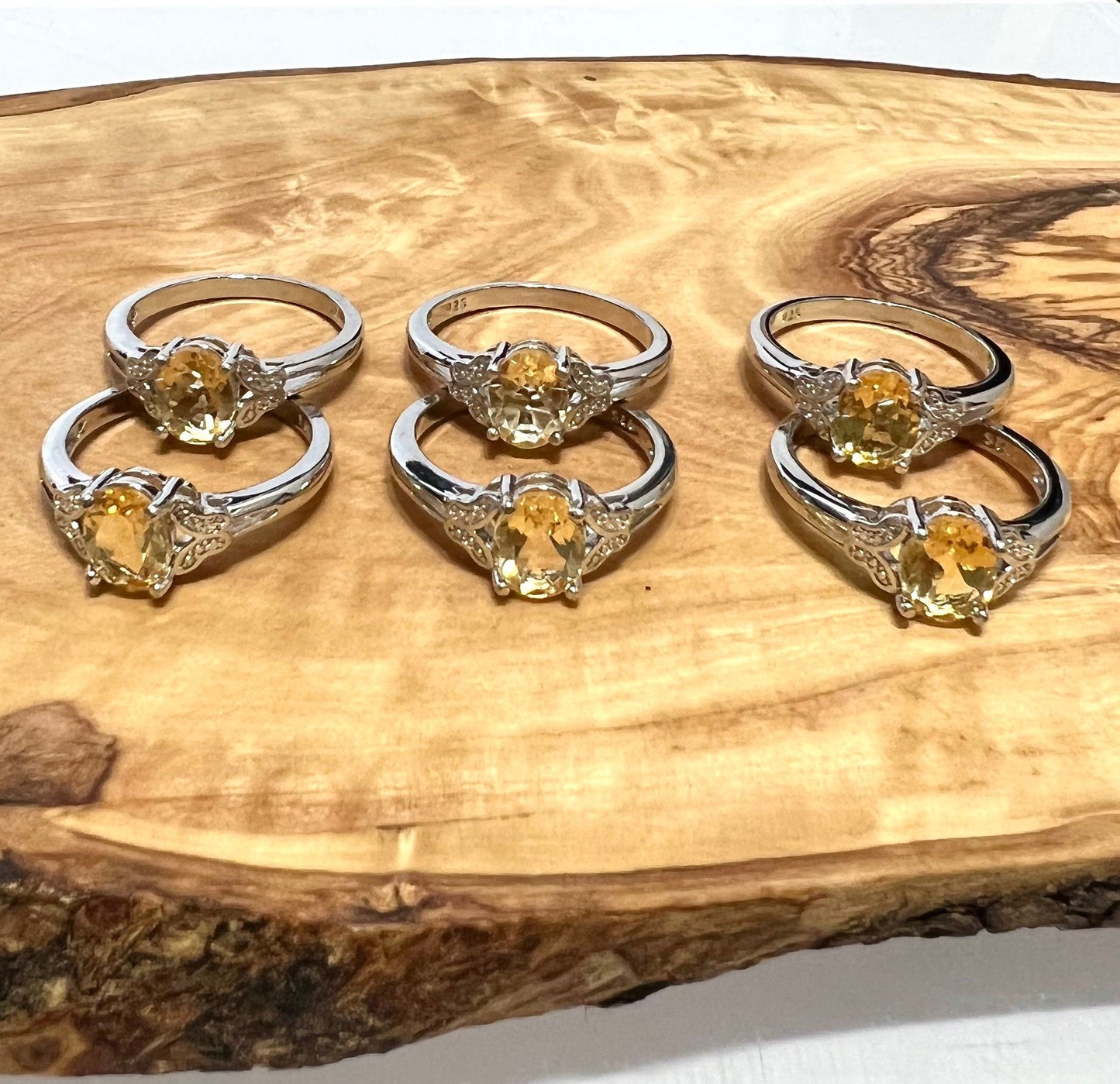 Wholesale Lot 6 pcs Natural Citrine Ring White Bronze