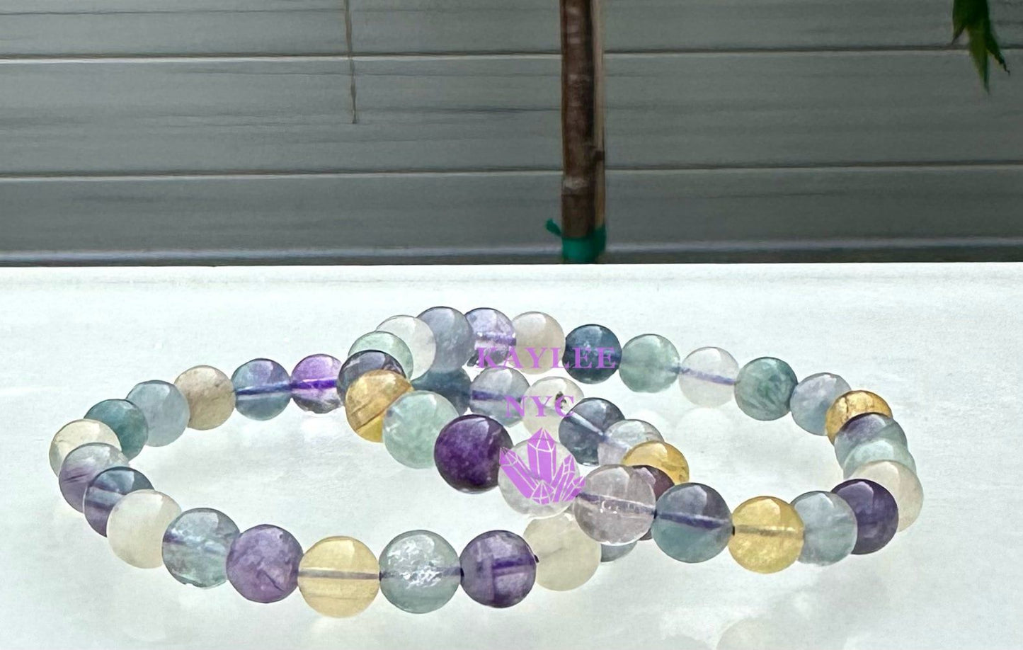 Wholesale 6 Pcs Natural Rainbow Fluorite 8mm 7.5” Crystal Healing Stretch Bracelet