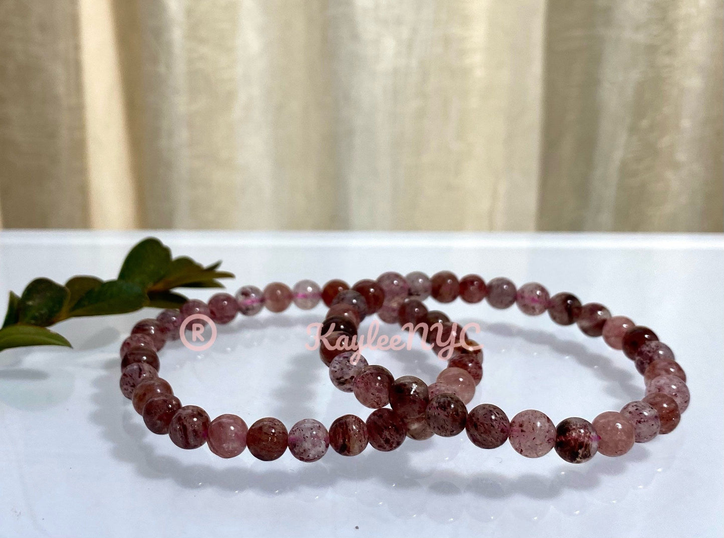 Wholesale Lot 6 Pcs Strawberry Quartz 6mm 7.5” Crystal Healing Stretch Bracelet