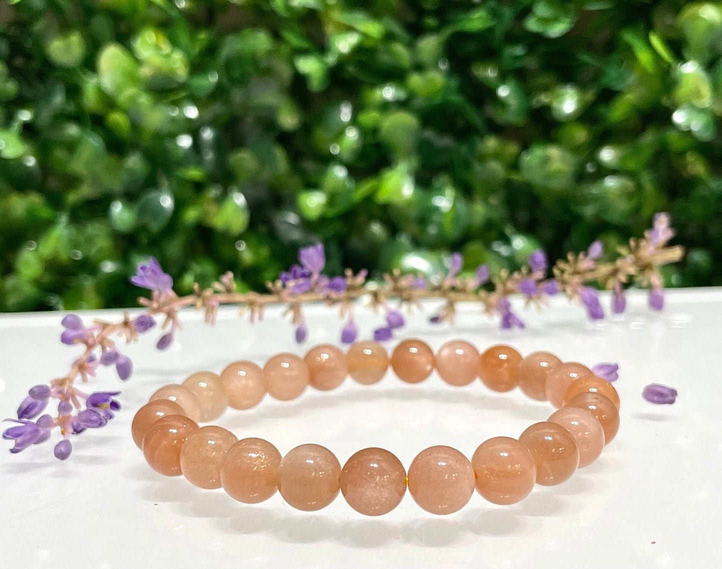 Wholesale 6 Pcs Natural Peach Moonstone 8mm 7.5” Crystal Healing Stretch Bracelet