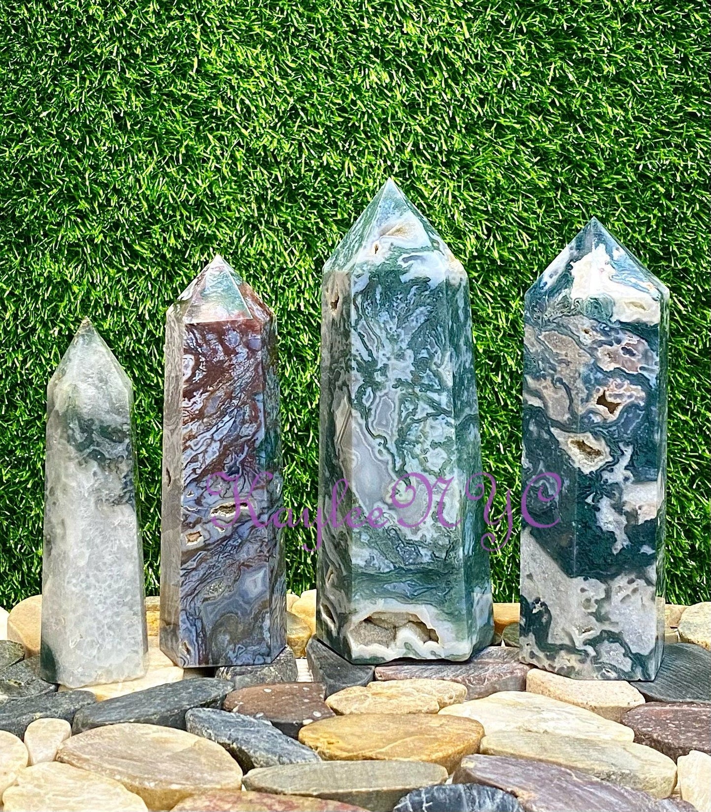 Wholesale Lot 3-4 pcs large Natural Moss Agate obelisk Tower Point Crystal Healing Energy 5.9 to 6 lbs