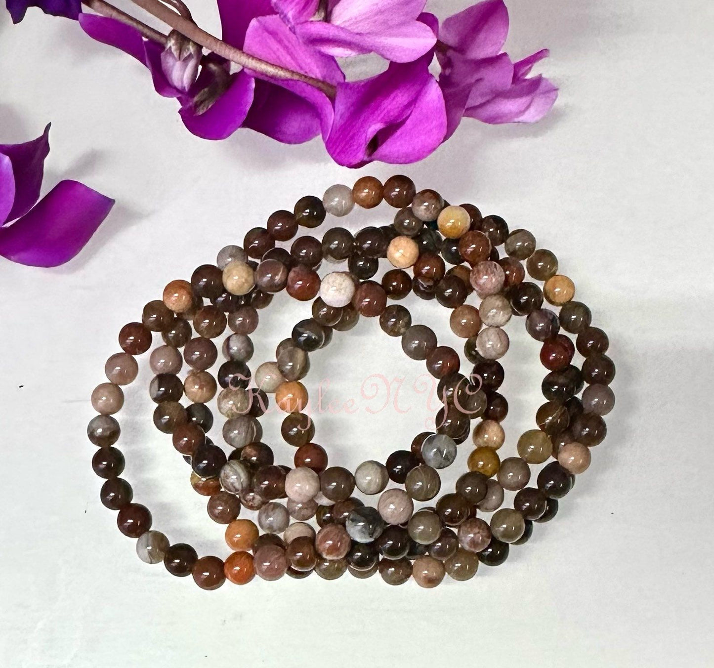 Wholesale 6 Pcs Natural Petrified Wood 6mm 7.5” Crystal Healing Stretch Bracelet