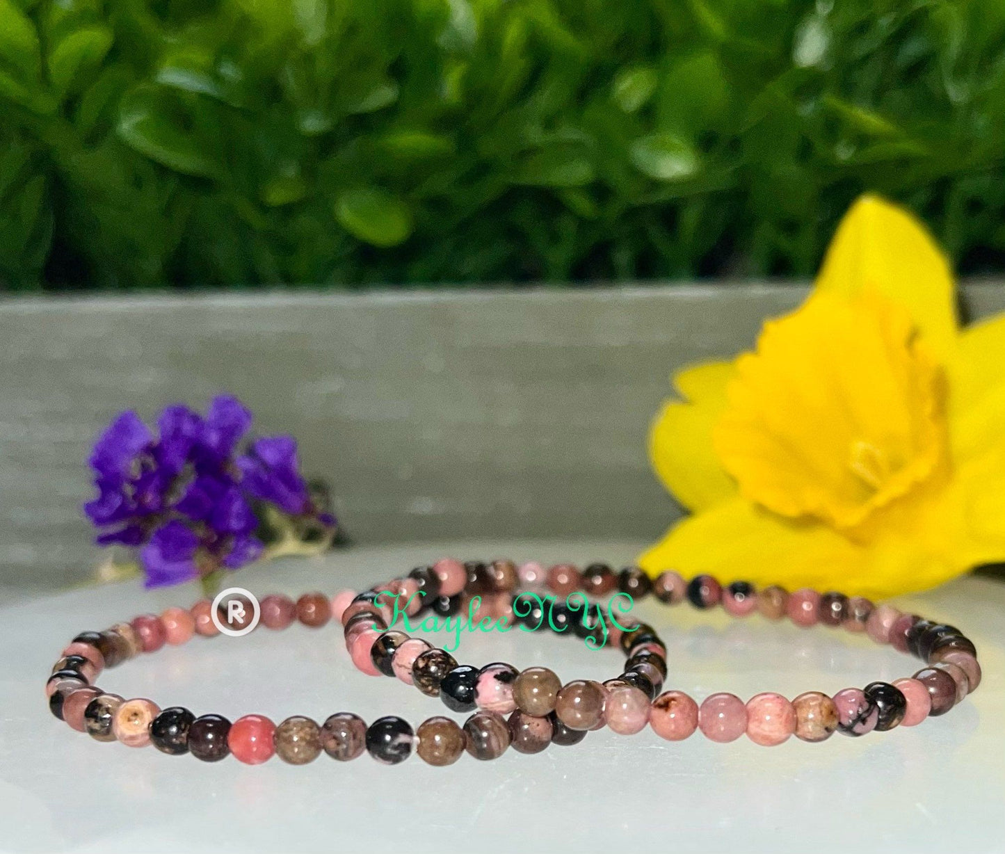 Wholesale Lot 6 Pcs Natural Rhodonite 4mm 7.5” Crystal Healing Stretch Bracelet