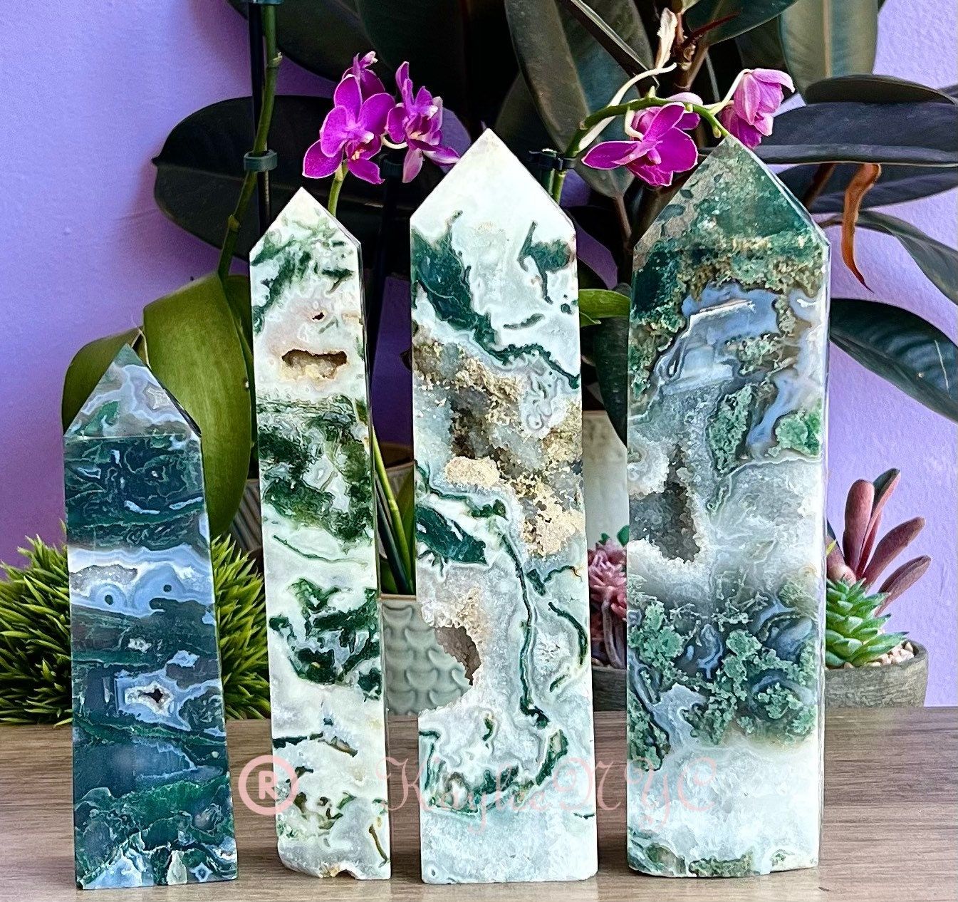 Wholesale Lot 3-4 pcs large Natural Moss Agate obelisk Tower Point Crystal Healing Energy 5.9 to 6 lbs