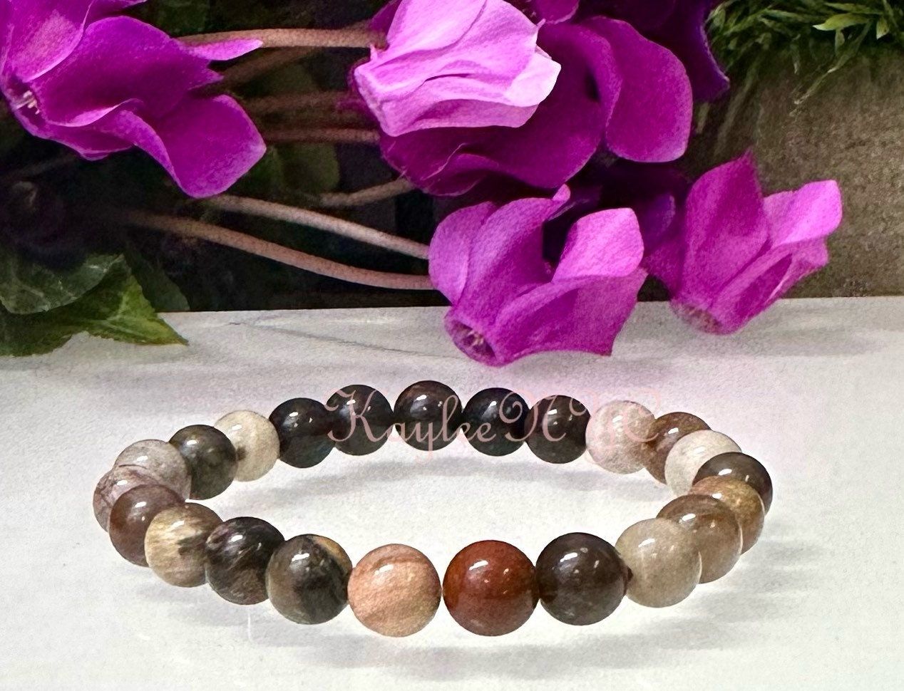 Wholesale 6 Pcs Natural Petrified Wood 8mm 7.5” Crystal Healing Stretch Bracelet