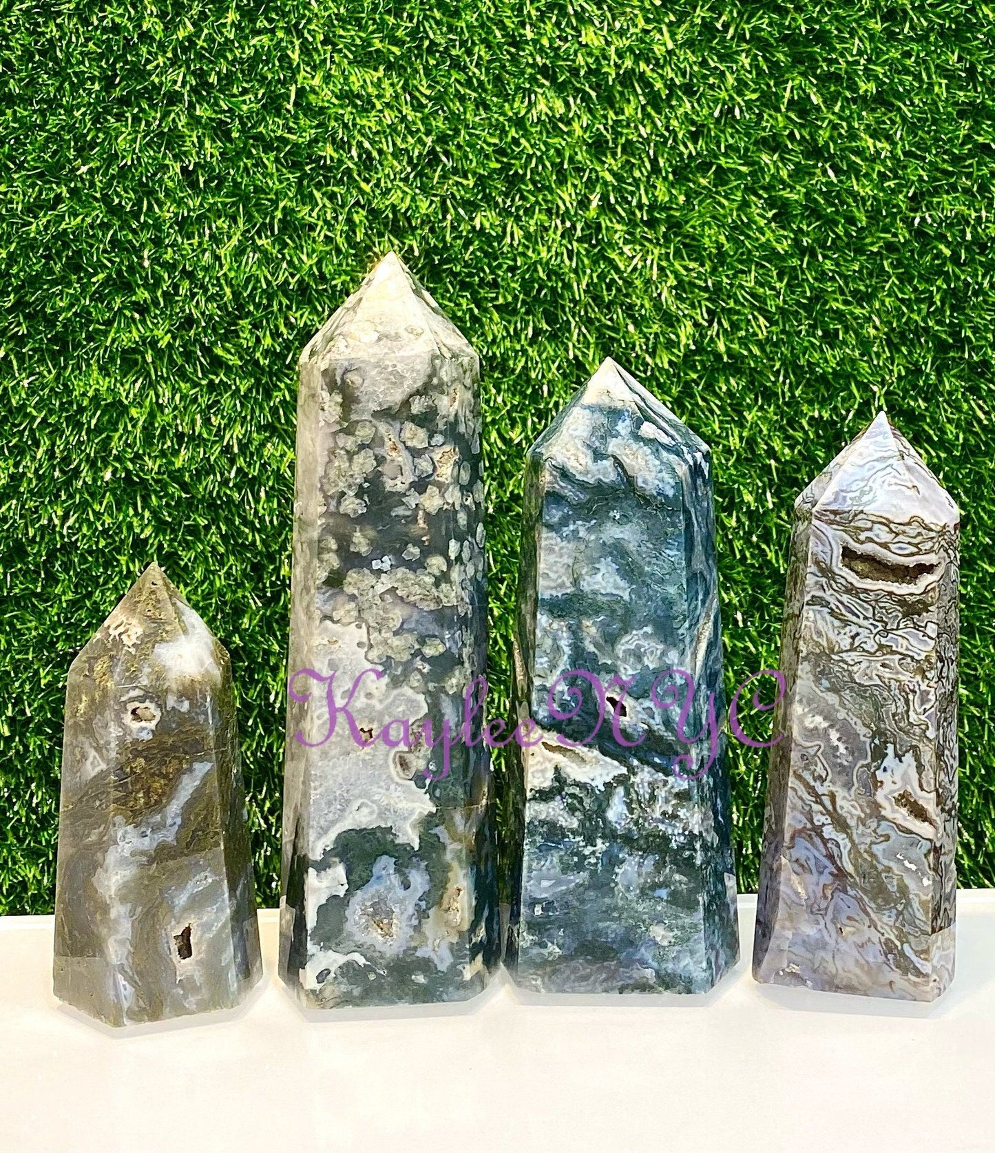 Wholesale Lot 3-4 pcs large Natural Moss Agate obelisk Tower Point Crystal Healing Energy 5.9 to 6 lbs