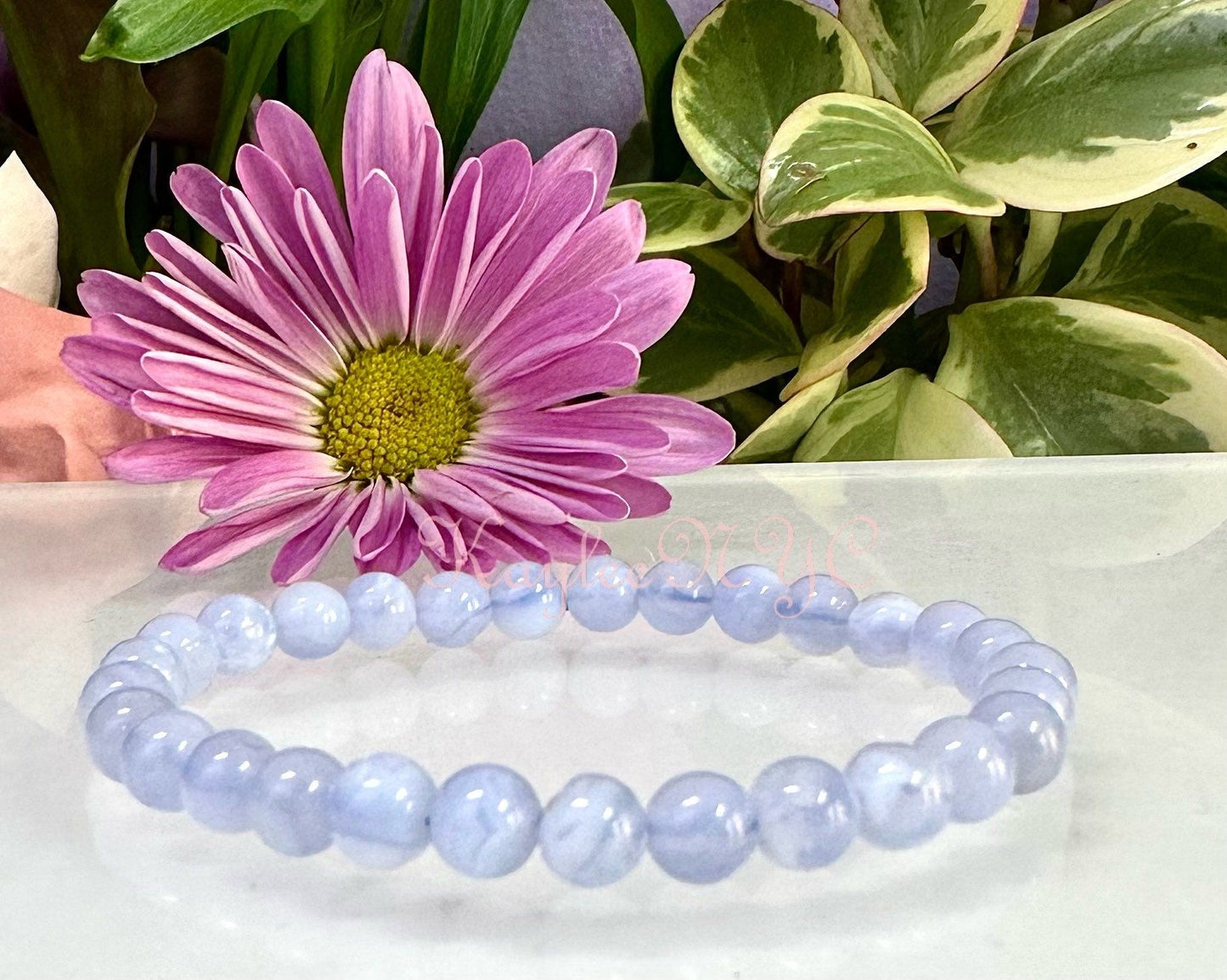 Wholesale 6 Pcs Natural Blue Lace Agate 6mm 7.5” Crystal Healing Stretch Bracelet