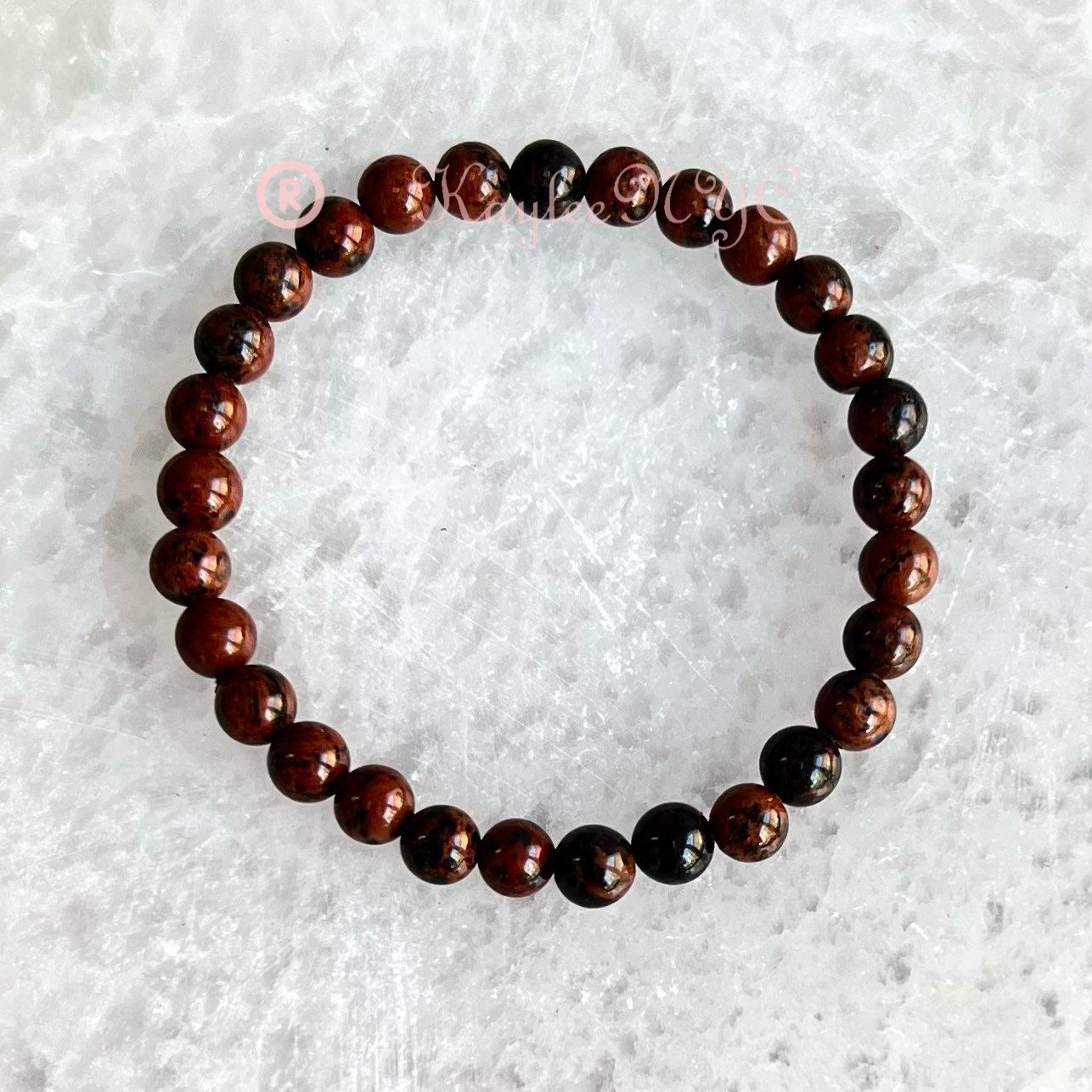 Wholesale Lot 6 Pcs Natural Mahogany Obsidian 6mm 7.5” Crystal Healing Stretch Bracelet