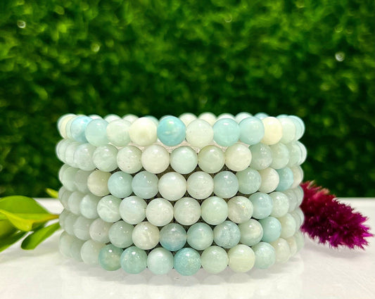 Wholesale 6 Pcs Natural Amazonite 6mm 7.5” Crystal Healing Stretch Bracelet