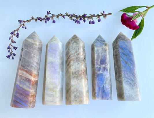 Wholesale Lot 1 lb Natural Moonstone Tower Obelisk Point Wand Crystal Energy Healing