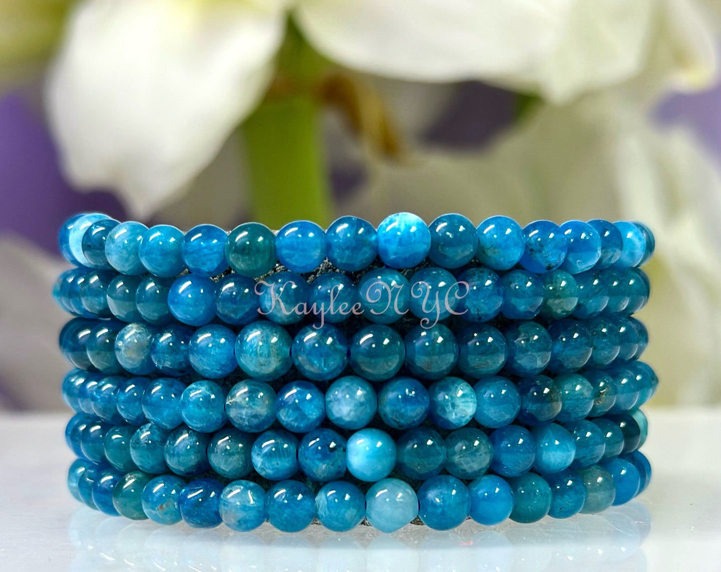 Wholesale 6 Pcs Natural Apatite Bracelet 5mm 7.5” Healing Energy Crystal Nice Quality