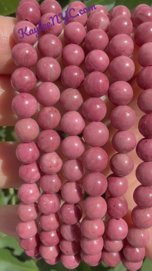 Wholesale 6 Pcs Natural Pink Rhodonite 6mm 7.5” Crystal Healing Stretch Bracelet