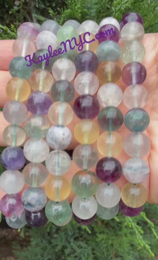 Wholesale 6 Pcs Natural Rainbow Fluorite 9.5-10mm 7.5” Crystal Healing Stretch Bracelet