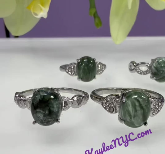 Wholesale Lot 7 pcs Natural Seraphinite Stainless Steel Ring 8x10mm