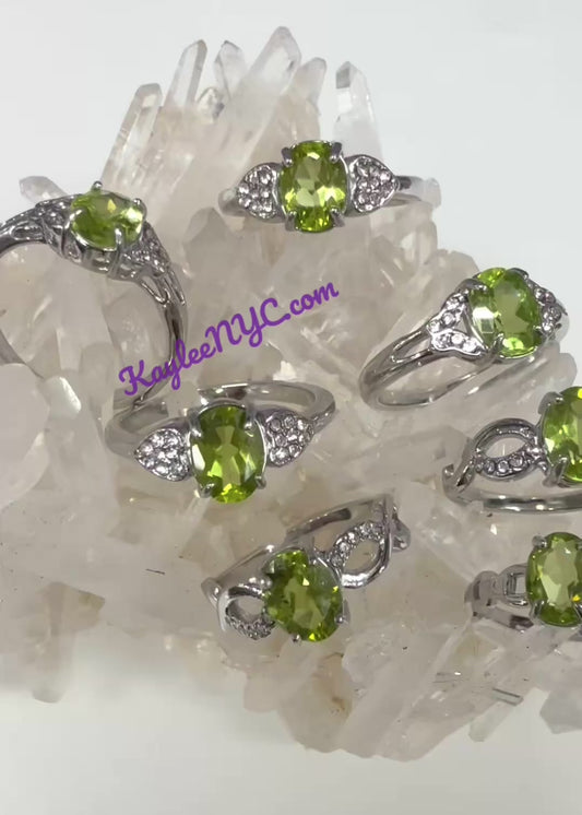 7 PCs Natural Peridot Stainless Steel Rings