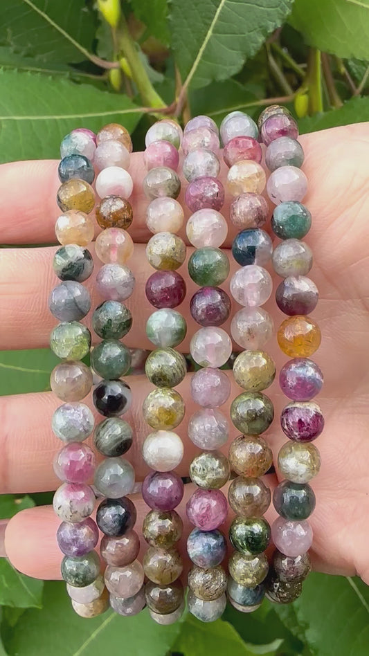 Wholesale 6 Pcs Natural Watermelon Tourmaline 6mm 7.5” Crystal Healing Stretch Bracelet